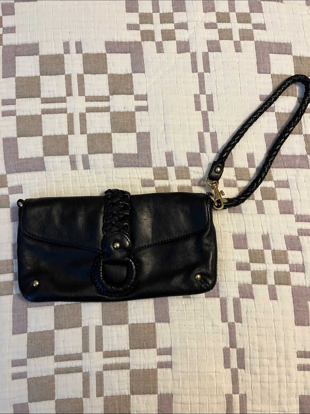 Michael Kora Black Braided Wristlet Clutch - Women Bags leather